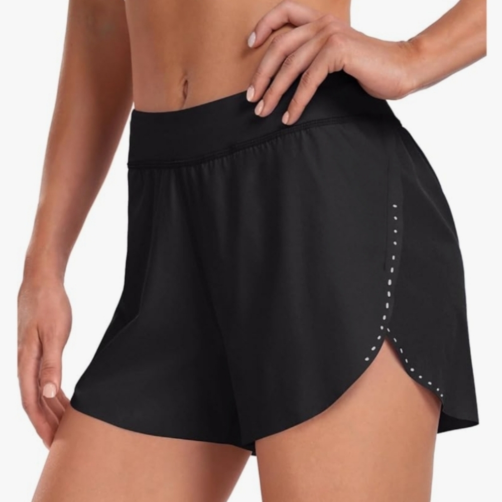 Women’s Black Athletic Shorts with Side Slit - Comfort Fit